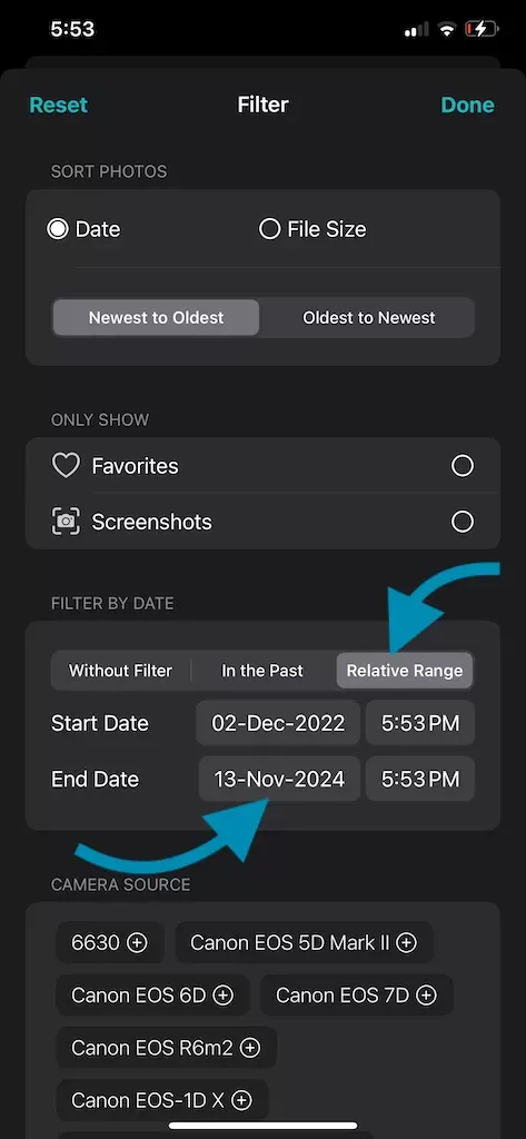 Filter Photos within relative time periods on iPhone